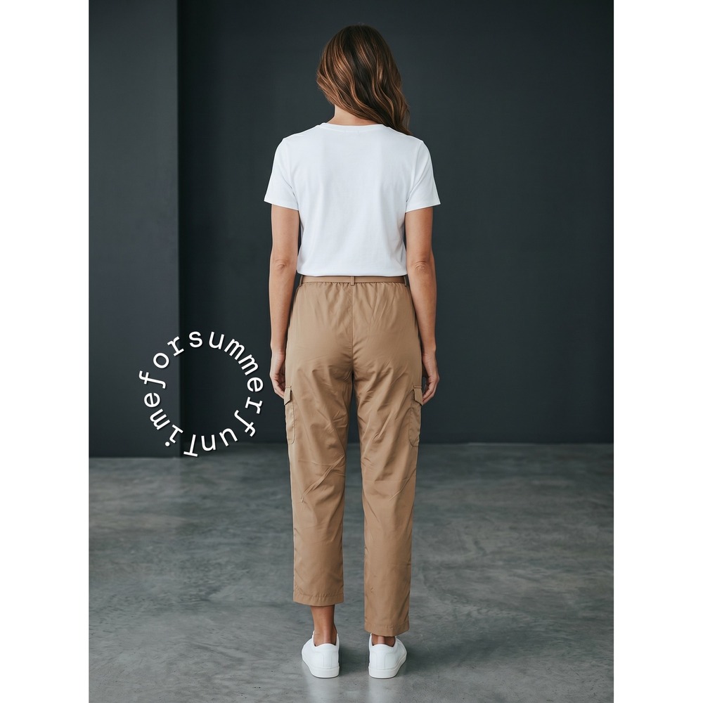 Calvin Klein Womens Camel Tan High Rise Tie Waist Cargo Tapered Pants L Large - Picture 3 of 8